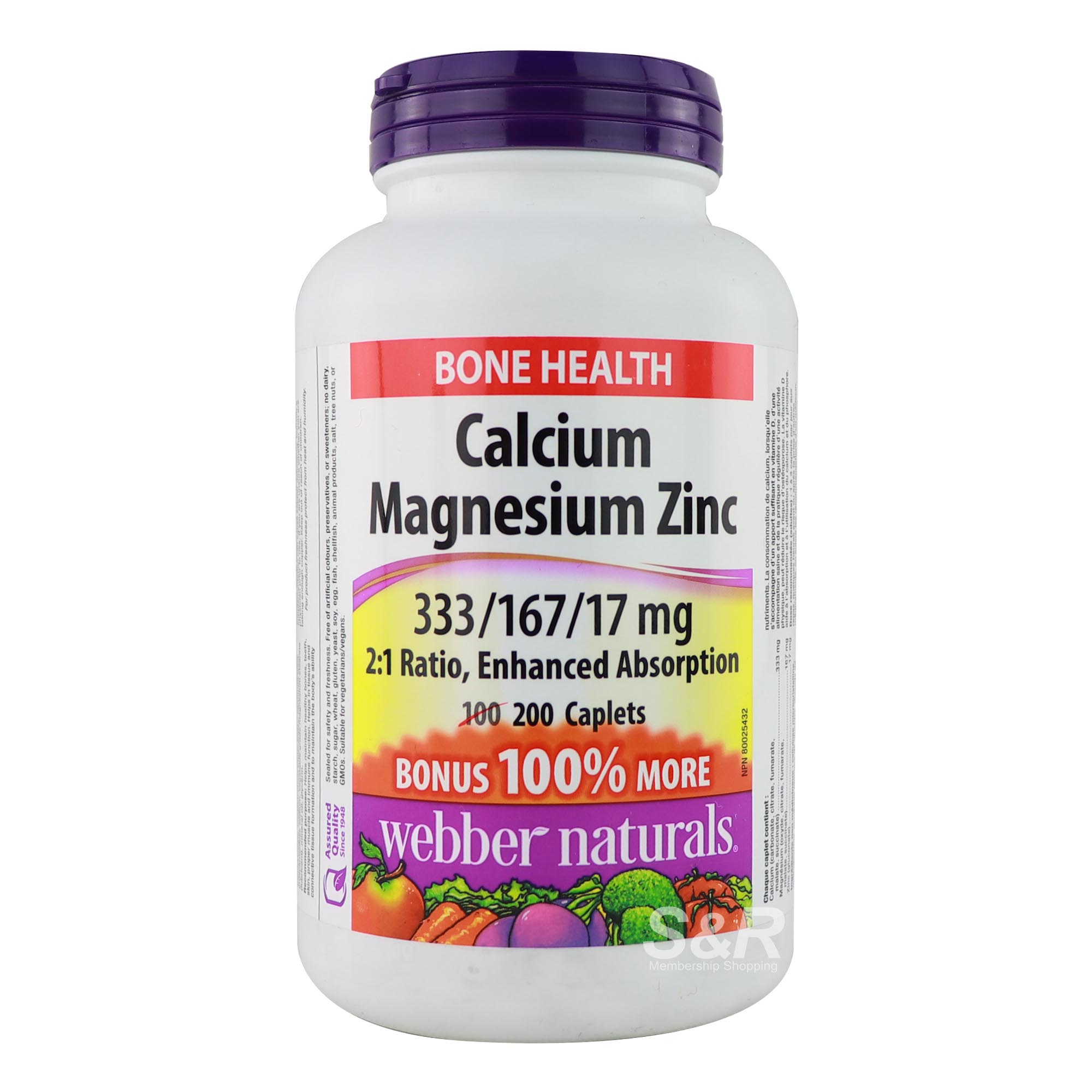 Webber Naturals Calcium Magnesium Zinc 333/167/17mg 200 caplets